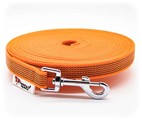 Twinkys Dog Style Made IN Germany Schleppleine Hundeleine gummiert 20 mm breit für Hunde bis 50 kg - MIT Handschlaufe 45 Meter Orange von Twinkys