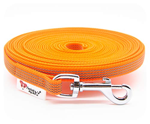 Twinkys Dog Style Schleppleine Hundeleine gummiert 15 mm breit für Hunde bis 50 kg - MIT Handschlaufe 3 Meter Orange Made in Germany von Twinkys