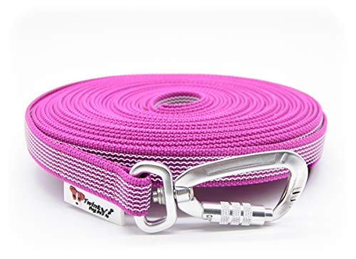 Twinkys Dog Style Schleppleine gummiert mit Sicherheitskarabiner 20 mm breit für Hunde bis 50 kg - OHNE Handschlaufe 5 Meter Pink Made in Germany von Twinkys