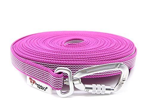 Twinkys Dog Style Schleppleine gummiert mit Sicherheitskarabiner 20 mm breit für Hunde bis 50 kg - OHNE Handschlaufe 50 Meter Pink Made in Germany von Twinkys