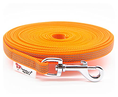 Twinkys Dog Style Schleppleine Hundeleine MIT Handschlaufe Edelstahl Karabiner gummiert 15 mm breit für Hunde bis 15 kg 15 Meter Orange Made IN Germany von Twinkys