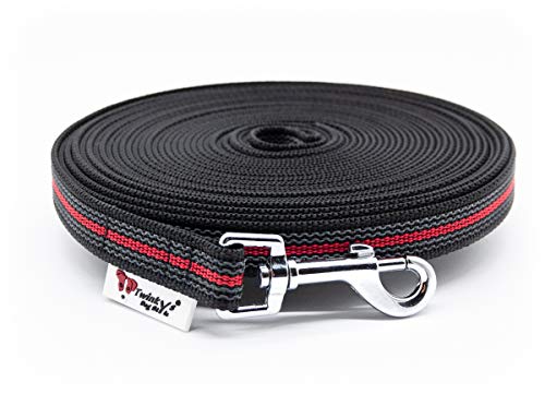 Twinkys Dog Style Schleppleine Hundeleine gummiert 20 mm breit für Hunde bis 50 kg - MIT Handschlaufe 10 Meter Schwarz Rot mit Salzwasser beständigem Edelstahl Karabiner von Twinkys