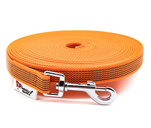 Twinkys Dog Style Schleppleine Hundeleine gummiert 20 mm breit für Hunde bis 50 kg - MIT Handschlaufe 3 Meter Orange mit Salzwasser beständigem Edelstahl Karabiner von Twinkys