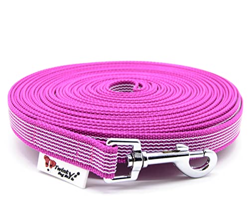 Twinkys Dog Style Schleppleine Hundeleine gummiert 20 mm breit für Hunde bis 50 kg mit Salzwasser beständigem Edelstahl Karabiner - OHNE Handschlaufe 10 Meter, Pink 20 mm Made in Germany von Twinkys