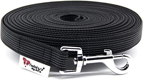 Twinkys Dog Style Schleppleine Hundeleine gummiert 20 mm breit für Hunde bis 50 kg mit Salzwasser beständigem Edelstahl Karabiner - OHNE Handschlaufe 45 Meter Schwarz Made in Germany von Twinkys