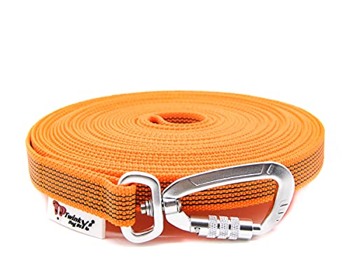 Twinkys Dog Style Schleppleine gummiert mit Sicherheitskarabiner 20 mm breit für Hunde bis 50 kg - MIT Handschlaufe 10 Meter Orange Made in Germany von Twinkys