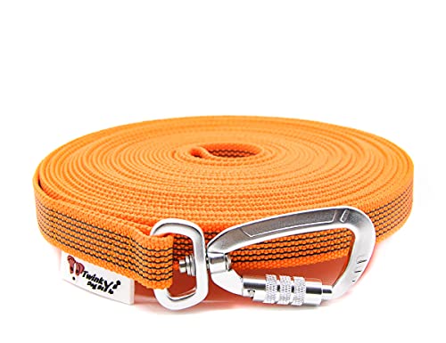 Twinkys Dog Style Schleppleine gummiert mit Sicherheitskarabiner 20 mm breit für Hunde bis 50 kg - OHNE Handschlaufe 20 Meter Orange von Twinkys