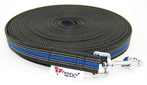 Twinkys Dog Style Schleppleine gummiert 20 mm breit mit Handschlaufe Schwarz Blau 10 Meter Karabinerhaken aus Zinkdruckguss für Hunde Made in Germany von Twinkys