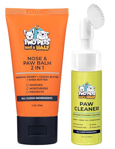 Hundepfotenpflegeset (Made in USA), Pfotenreiniger für Hunde & Hundepfotenbalsam zum Schutz, Heilung von Trockenheit und Rissen für Hunde, auch Hunde-Nasenbalsam und Hundepfotenreiniger für alle von Two Pets and a Half