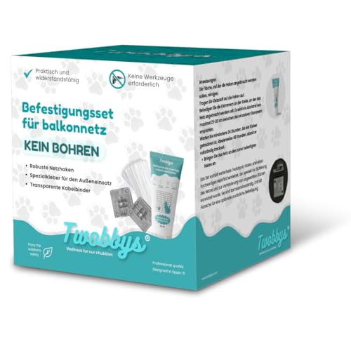 Twobbys® 100 Klebehaken transparent + 2 Silikonkleber 120ml + 60 Kabelbinder zur Befestigung vom Katzennetz für Balkon ohne Bohren I Katzennetz ohne Bohren schnell befestigt Dank Stabiler Klebehaken von Twobbys