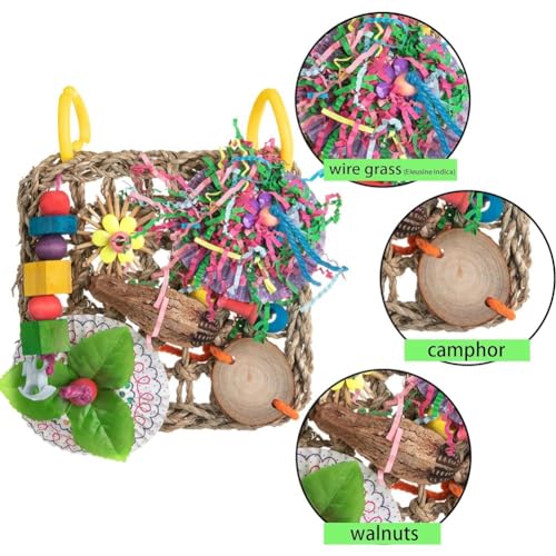 Tyatocepy Vogelspielzeug, Papageienspielzeug, Natürliches Kauspielzeug für Papageien, Set mit 2 Gewebten Seegras-Aufhängungskissen, für Graupapageien von Tyatocepy