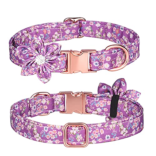 Tybiky Hundehalsband mit Schleife, Fliege Hundehalsband mit Verstellbare Halsbänder mit Softy Fliege Hundeseil (1.5m), Geschenk für kleine mittelgroße Groß und Katzen, M, Blütenblätt Violett von Tybiky