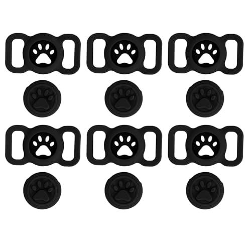 6 Stück Hundehalsbandhalter, Katzenhalsbandhalter, Silikon-Anti-Verlust-Schutzhülle für Katzenhalsbänder für Katzenhunde-Haustierhalsband, Haustier-Tracker-Halsbandhülle (Black) von Tyenaza