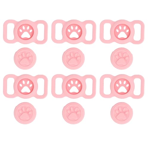 6 Stück Hundehalsbandhalter, Katzenhalsbandhalter, Silikon-Anti-Verlust-Schutzhülle für Katzenhalsbänder für Katzenhunde-Haustierhalsband, Haustier-Tracker-Halsbandhülle (Pink) von Tyenaza