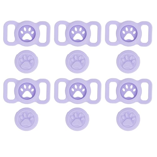 6 Stück Hundehalsbandhalter, Katzenhalsbandhalter, Silikon-Anti-Verlust-Schutzhülle für Katzenhalsbänder für Katzenhunde-Haustierhalsband, Haustier-Tracker-Halsbandhülle (Purple) von Tyenaza