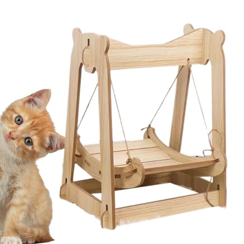 Tyinerc Hölzernes Katzen-Hängemattenbett,Katzen-Hängemattenbett Holz - Platzsparendes Kätzchenbett - Kleintierbehänge, Katzenhängematte, Katzenschaukelbett, platzsparend zum Schlafen, Spielen, von Tyinerc