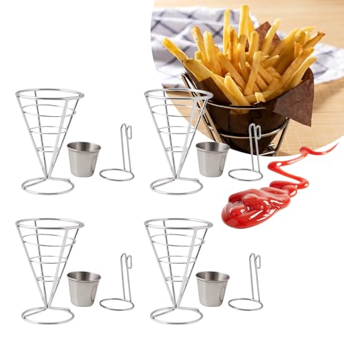 Tylulikaty Frittier-Halter, Pommes-Frites-Korb mit Soßenbecher, Metalldraht, für Speisen, Eiscreme, Buffet, Abendessen, Partys, 4 Stück von Tylulikaty