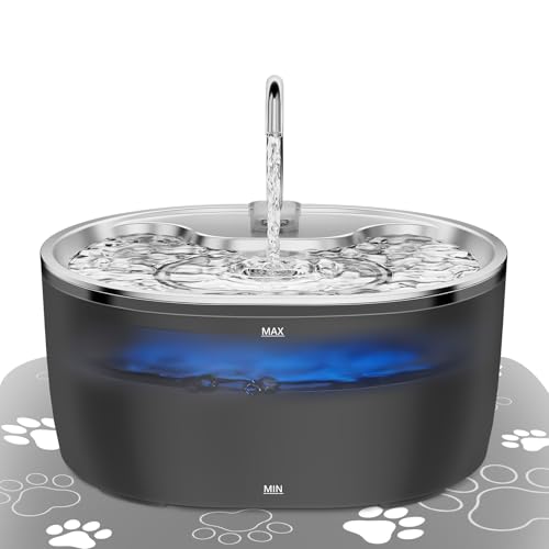 Tyonto Edelstahl Katzenbrunnen Trinkbrunnen mit LED-Licht,3.2L,Ultra-Leise,Wasserspender Fountain USB-Stromversorgung,Wasserbrunnen und Aktivkohle,Mehrstufige Filtration von Tyonto