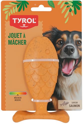 Tyrol - Hundespielzeug aus Bambus, Lachs, Spielzeug für Hunde, massiert Zähne und Zahnfleisch, mit Bambusfaser, mittlerer Widerstand für mittlere Kauer, Lachsgeschmack, 14 cm Tyrol - Hundespielzeug aus Bambus, Lachs, Spielzeug für Hunde, massiert Zähne und Zahnfleisch, mit Bambusfaser, mittlerer Widerstand für mittlere Kauer, Lachsgeschmack, 14 cm von Tyrol
