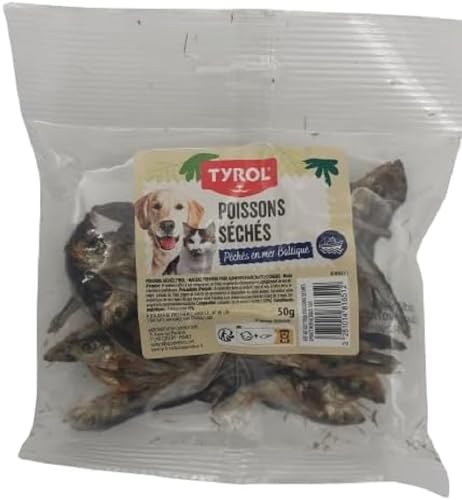 Tyrol | Packung mit getrockneten Fischen von Sprat | Katzen- und Hundefutter | Leckerli für Hunde und Katzen reich an Proteinen | natürliches Futter | Fischerei in der Ostsee | 50 g | europäische von Tyrol