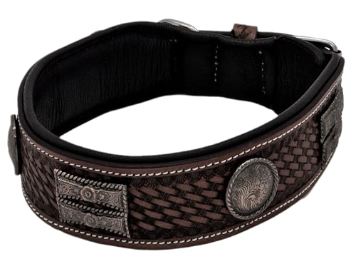 Breites Halsband Falk Hund Breit Braun Lederhalsband Leder Conchos Leder Hundehalsband M L XL Hohe Zugkraft (L) von Tysons Breeches