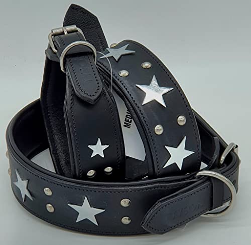 Daysi Lederhalsband FEST Hohe Zugkraft Sterne Leder Halsband Breit Stark großer Hund Tysons (M) von Tysons Breeches