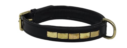 Dolf Lederhalsband Schwarz o Braun Messing Beschläge Gold Farben S M L XL Tysons Breit ! (S, Schwarz) von Tysons Breeches