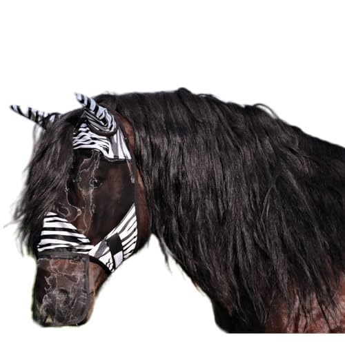 Fliegenmaske Fliegenhaube Zebra Minishetty Shetty Welsh Pony VB WB X Full XX Full mit Nasenteil und Ohren Schopfloch oder ohne Fliegenschutzmaske Fliegenschutz Mini Shetty Falabella (XX Full) von Tysons Breeches