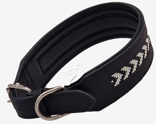 Halsband Leder Indigo Mosaik Braun Schwarz extra Breit M L XL Lederhalsband Hund Tysons Schwarz (M, Schwarz) von Tysons Breeches