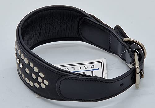 Halsband Rubina Breit auslaufend Nieten Strass Gr. M 38-43 cm Breit 2,8-5 cm Schwarz Leder Lederhalsband Öse neben der Verschnallung von Tysons Breeches