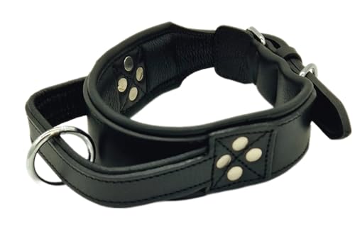 Halt ´i Hundehalsband Festhalteriemen Halsband zum festhalten Schwarz Breit M L XL Schwarz mit Griff breites Lederhalsband (XL) von Tysons Breeches