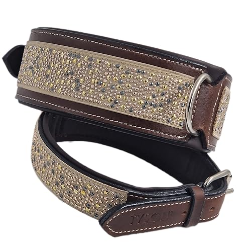 Hundehalsband Galax Halsband Hund BREIT M L XL Tysons Leder Lederhalsband (L, Beige Braun) von Tysons Breeches