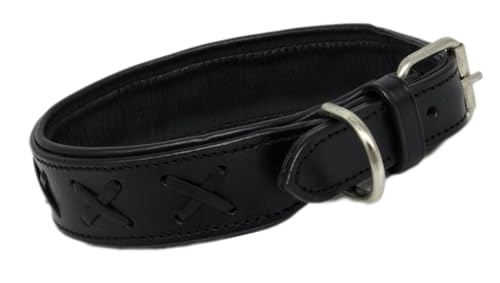 Hundehalsband Halsband Schwarz Leder Lederhalsband Kreuz Kreuze Gr. M 38-44 cm Hohe Zugkraft genäht von Tysons Breeches