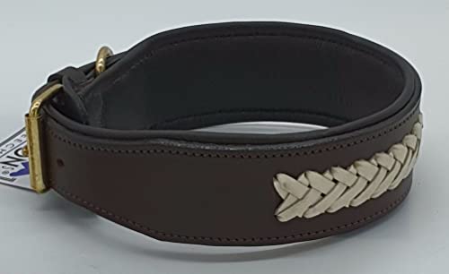 Nonu Hundehalsband Leder Lederhalsband Hohe Zugkraft Schwarz Braun Halsband große Hunde Breit Leder Zierkordel Creme (L, Braun) von Tysons Breeches