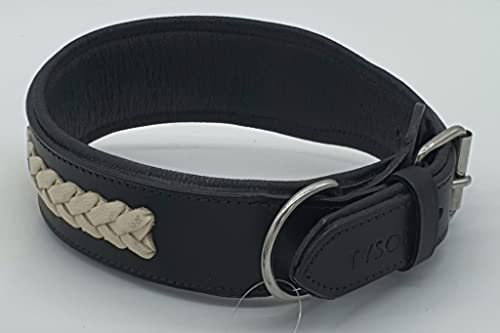 Nonu Hundehalsband Leder Lederhalsband Hohe Zugkraft Schwarz Braun Halsband große Hunde Breit Leder Zierkordel Creme (L, Schwarz) von Tysons Breeches