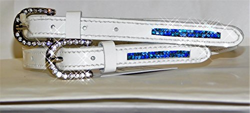 Sporenriemen Leder Sporen Riemen Glitzer Strass Weiß Rosa Blau Sporenriemchen (Lackleder Weiß) von Tysons Breeches