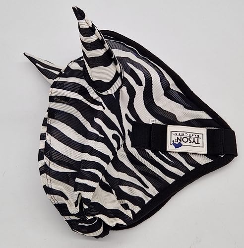 Zebra Fliegenmaske Fliegenschutzmaske Fliegenhaube mit oder ohne Ohren Mini Shetty MS S P VB WB X Full Tysons mit leichtem Gummizug (MIT Ohren, Warmblut) von Tysons Breeches