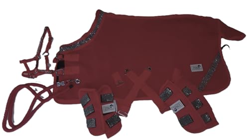 Zoe Set Abschwitzdecke Halfter Strick Transport Gamaschen Rot Schwarz Rosa Glitzer 70 80 90 100 Minishetty Shetty Tysons (100 cm, Set Rot) von Tysons Breeches