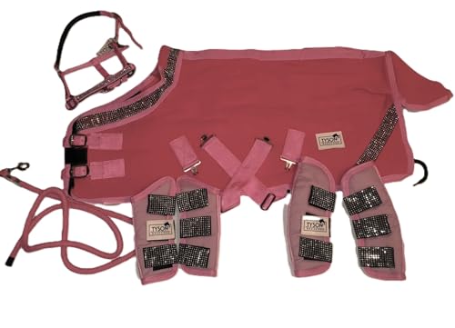 Zoe Set Abschwitzdecke Halfter Strick Transport Gamaschen Rot Schwarz Rosa Glitzer 70 80 90 100 Minishetty Shetty Tysons (90 cm, Set Rosa) von Tysons Breeches