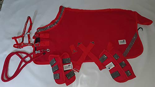 Zoe Set Abschwitzdecke Halfter Strick Transport Gamaschen Rot Schwarz Rosa Glitzer 70 80 90 100 Minishetty Shetty Tysons (90 cm, Set Rot) von Tysons Breeches