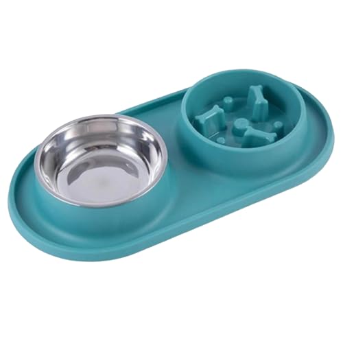 Pet Supplies Slow-Food-Napf mit auslaufsicherem Außenring-Design, Rutschfester herunterfallender Hundenapf, doppelter Futter- Trinknapf, 2-in-1-Edelstahl-Hundefutter Wasser Emaille (A, One Size) von Tyuffghet