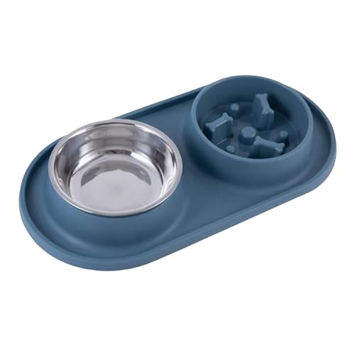 Pet Supplies Slow-Food-Napf mit auslaufsicherem Außenring-Design, Rutschfester herunterfallender Hundenapf, doppelter Futter- Trinknapf, 2-in-1-Edelstahl-Hundefutter Wasser Emaille (Navy, One Size) von Tyuffghet