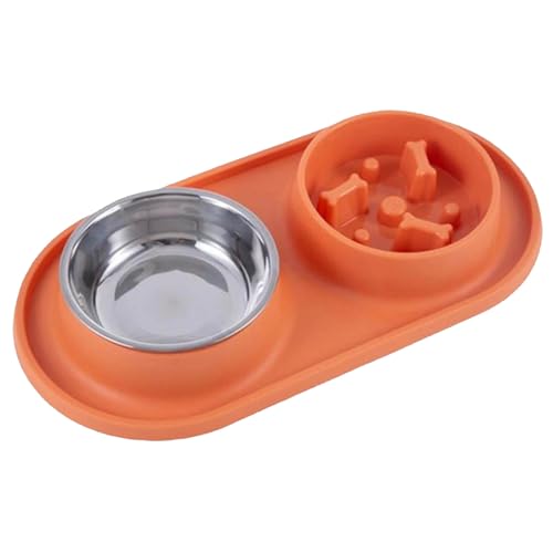 Salatschüssel Kunststoff mit auslaufsicherem Außenring-Design, Rutschfester herunterfallender Hundenapf, doppelter Futter- Trinknapf, 2-in-1-Edelstahl-Hundefutter Wasser (Orange, One Size) von Tyuffghet