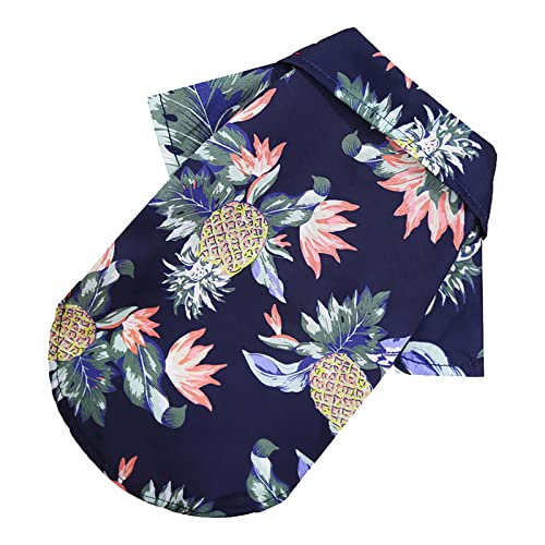 Shirt Für Kleine Hunde Zweibeinig Haustier-Sommer-T-Shirts Hawaii-Stil Blumen-Hundehemd bedruckte Haustier-T-Shirts Atmungsaktive kühle Kleidung Strand-Küsten-Welpen-Hemd-Sweatshirt für (Navy-a, XS) von Tyuffghet