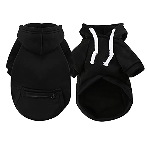 Tyuffghet Hundehemden für Kleine Haustier- Winter-nettes Fleece-Reißverschluss-Taschen-Sweatshirt Schwarze Oberteile Haustier-Katzen- Hunde-Kapuzenpullis Warme Haustierkleidung (B-Black 1, L) von Tyuffghet