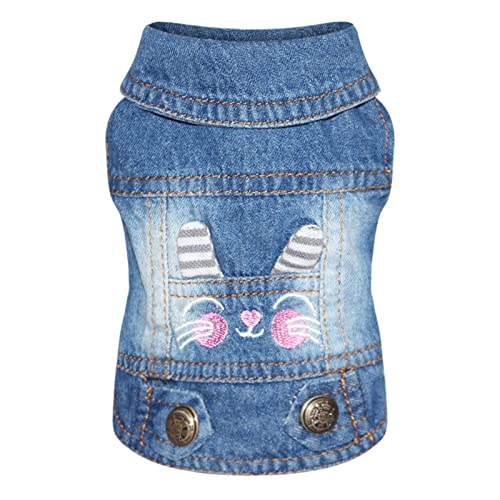 Tyuffghet Kleine Hundegeschirr Kleid Atmungsaktive Frühlingskatzen Hunde für kleine Hundebekleidung Weste Modejacke Cooles Jeanshemd Haustierkleidung (Blue A, One Size) von Tyuffghet