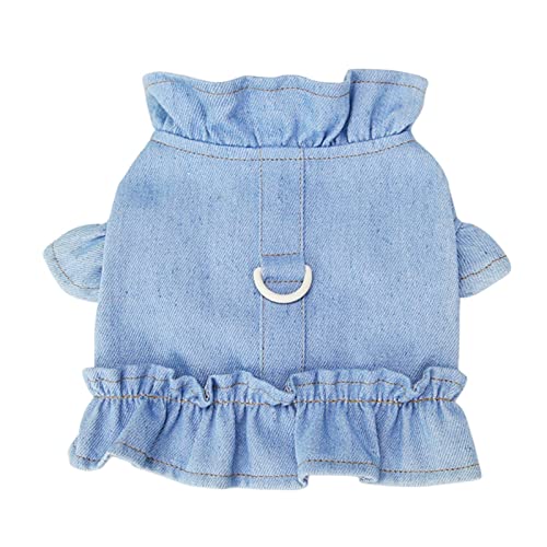 Tyuffghet Tiered Dress for Small Dog Haustierkleidung Hund Brust Rücken ohne Leine Gürtel Weste Teddy Katze Kleidung Haustier Kleidung 22 Denim Brust Rücken (a-Blue, L) von Tyuffghet