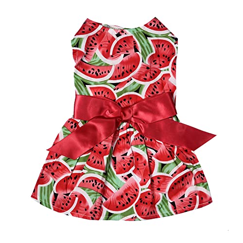 Tyuffghet Wedding Birthday Party Costume Niedlicher Haustier-Druck-Bogen-Rock Atmungsaktives ärmelloses Sommerhemd Bequemes Hundehemd Atmungsaktiver Hund (Watermelon Red-b, XS) von Tyuffghet