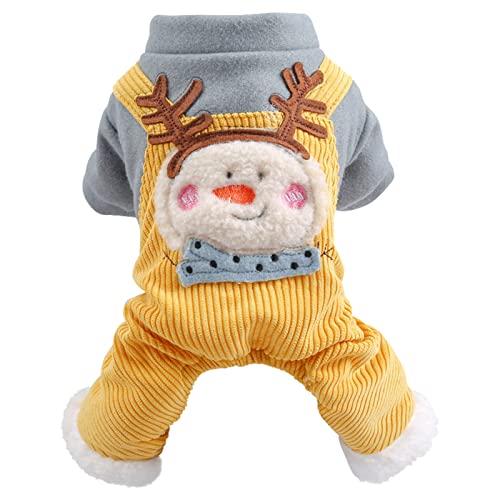 Tyuffghet Weihnachten Hemd für Kleine Haustier Hund Katze Winter Warme Kleidung Schneemann Vierbeiniger Overall Pullover (A-Yellow, XL) von Tyuffghet