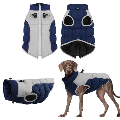 Warmer Wintermantel für Hunde, Hundemantel aus Fleece, Hundejacke mit integriertem Geschirr, Winddicht, Hundemantel für kaltes Wetter, reflektierender Rollkragen, großer Hundebekleidung (H, 30x20 cm) von Tyuffghet